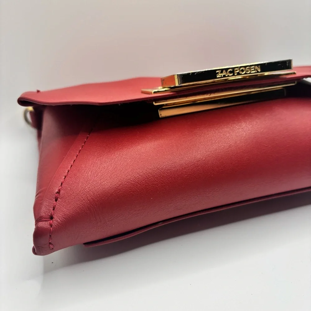 ZAC Zac Posen Red Leather Crossbody Clutch Gold Lock Earthette Style Bag